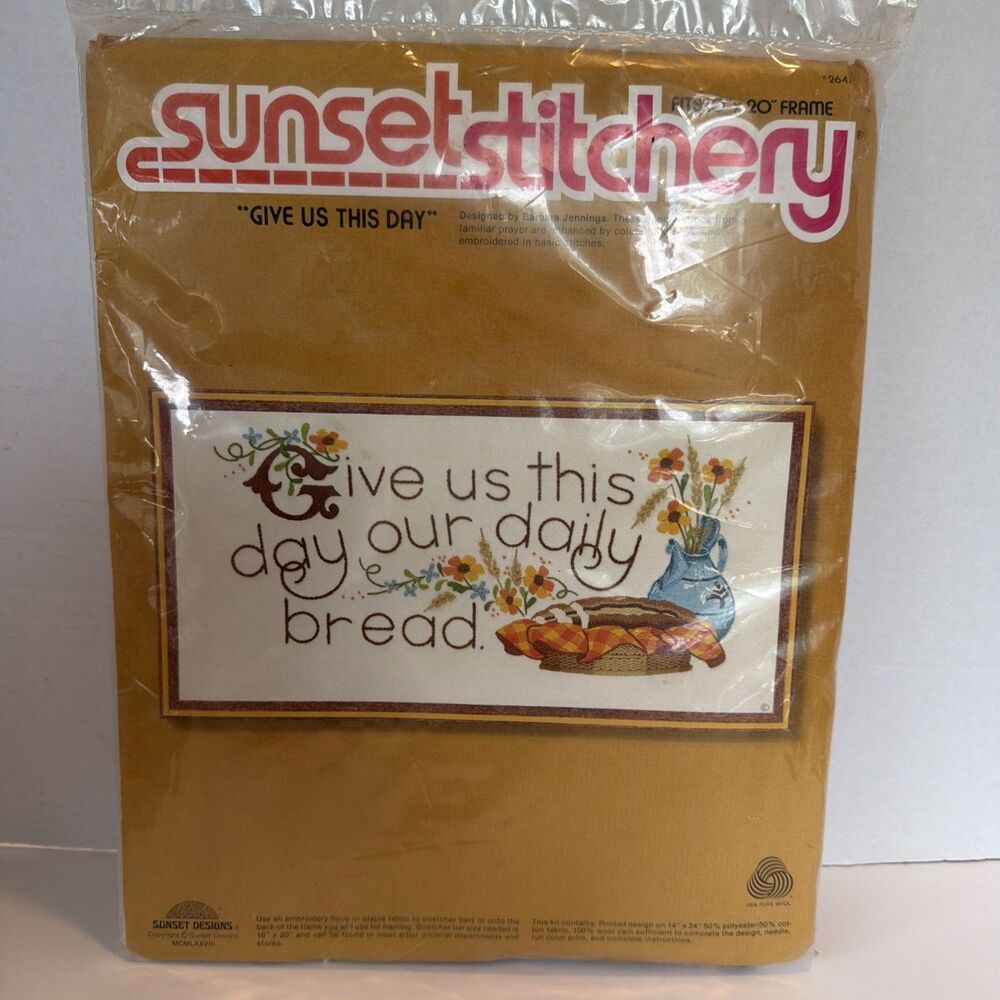 Vtg Sunset Stitchery Embroidery Crewel Kit Give Us This Day Daily Bread #2647